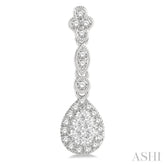 5/8 ctw Pear Shape Halo Lovebright Round Cut Diamond Earrings in 14K White Gold